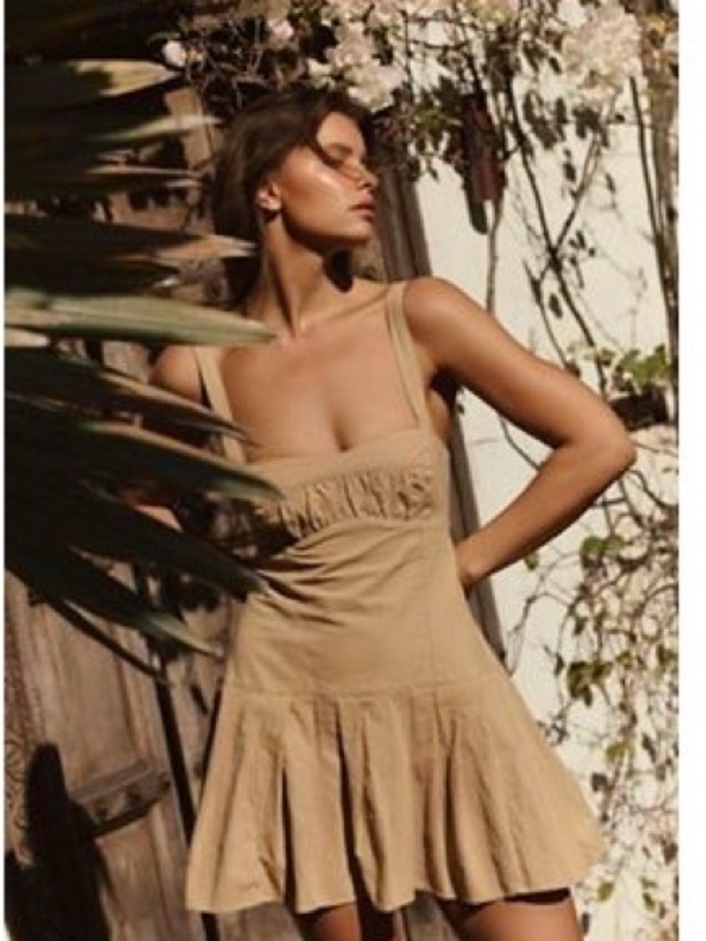 Free People Tan Ruffle-Trim Mini Dress